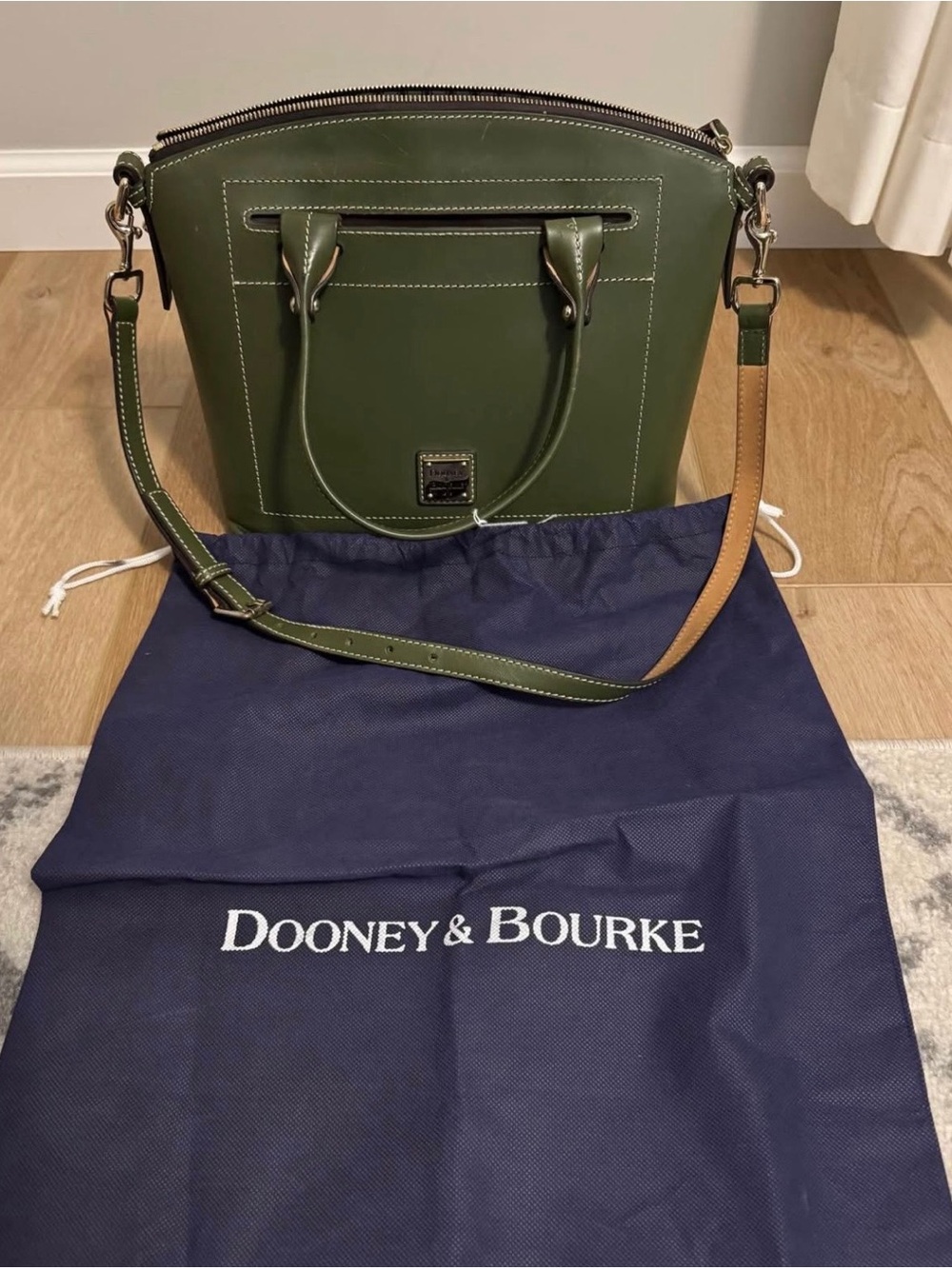 Dooney & Bourke Olive Green Leather Satchel with Two-Tone Strap